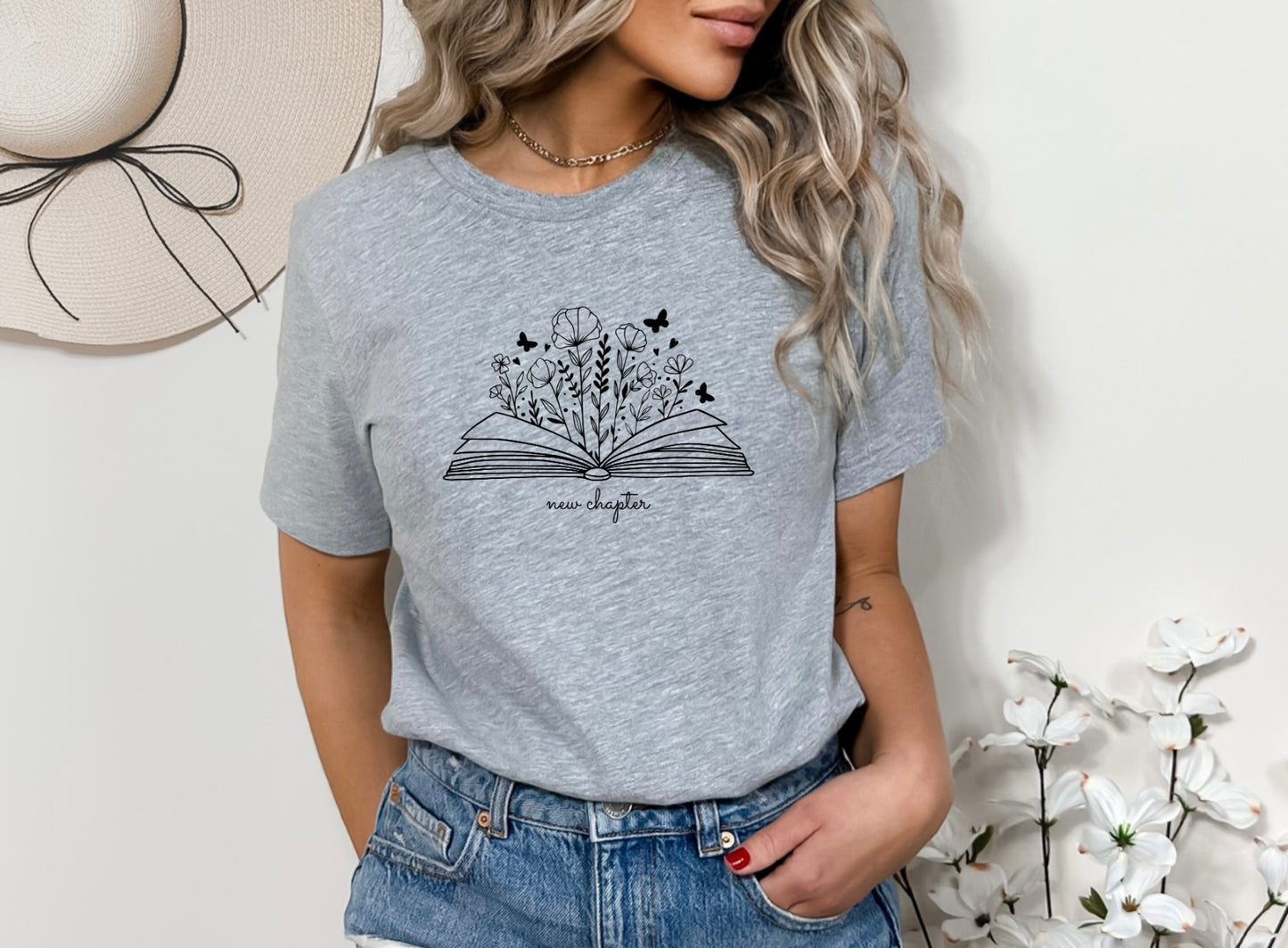 New Chapter Shirt, Book Lover Sweater, Flower T-Shirt, Mental Health Tee, Birth Flower Sweatshirt, Aesthetic Sweater