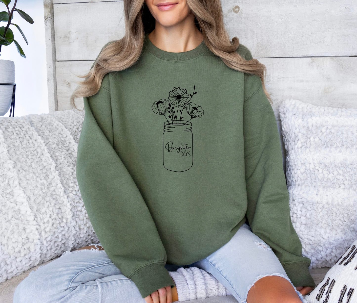 Brighter Days Shirt, Flower Sweater, Birth Flower Sweatshirt, Book Lover Hoodie, Mason Jar, Customized T Shirt