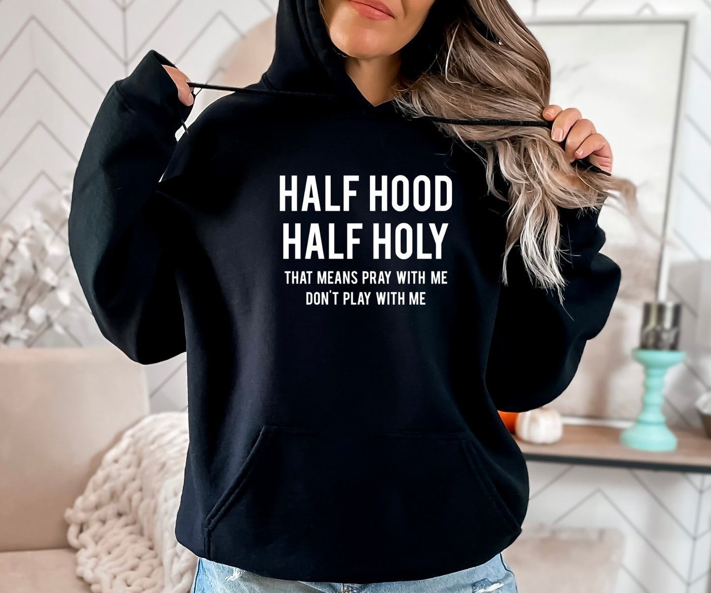 Half Hood Half Holy Shirt. Christian sweater, Catholic Shirt, Religious clothing, Godly Hoodie, Mental Health Tee, Converted T-shirt, Jesus Shirt