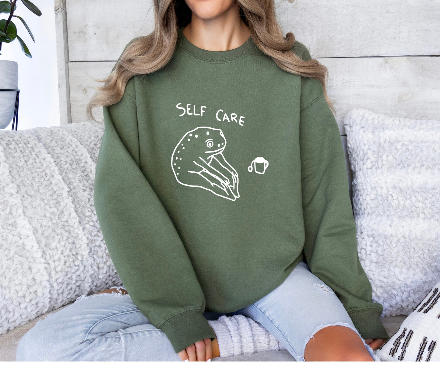 Self Care Shirt, Self Care Sweater, Self Care Sweatshirt, Self Care Hoodie, Frog Shirt, Coffee Shirt, Mental Health Shirt, Anxiety Shirt, Aesthetic Hoodie, Comfy Sweater