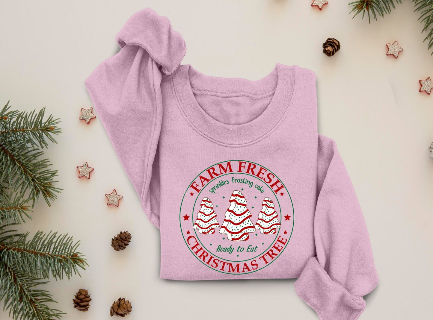Farm Fresh Christmas Tree Sweatshirt, Christmas Tree Cake Sweatshirt, Christmas Cake Shirt, Christmas Crewneck, Womens Christmas Sweater