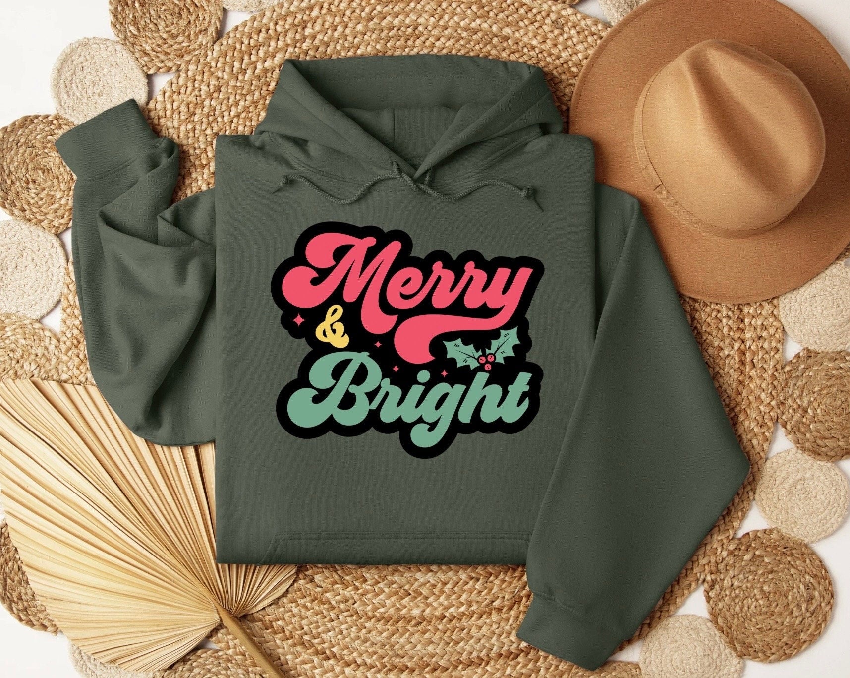 Merry and bright retro hoodie, Santa baby, Cute Christmas Sweatshirt, Christmas Shirt, Snowman Tee, womans sweater, Farm Fresh Retro Xmas