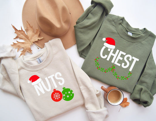 Chest Nuts Couples Matching Sweatshirts, Christmas Humor, Family Holiday Hoodie, Couple matching, Couple Sweater, Christmas Party Sweatshirt
