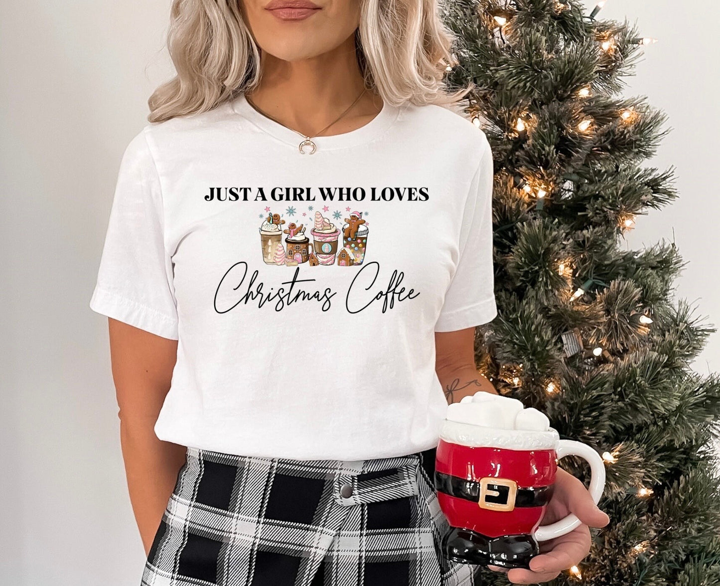 Gingerbread Christmas Coffee Shirt, Christmas coffee Sweatshirt, Women Holiday sweater, Just a girl, Coffee Lover gift, Latte drink Crewneck