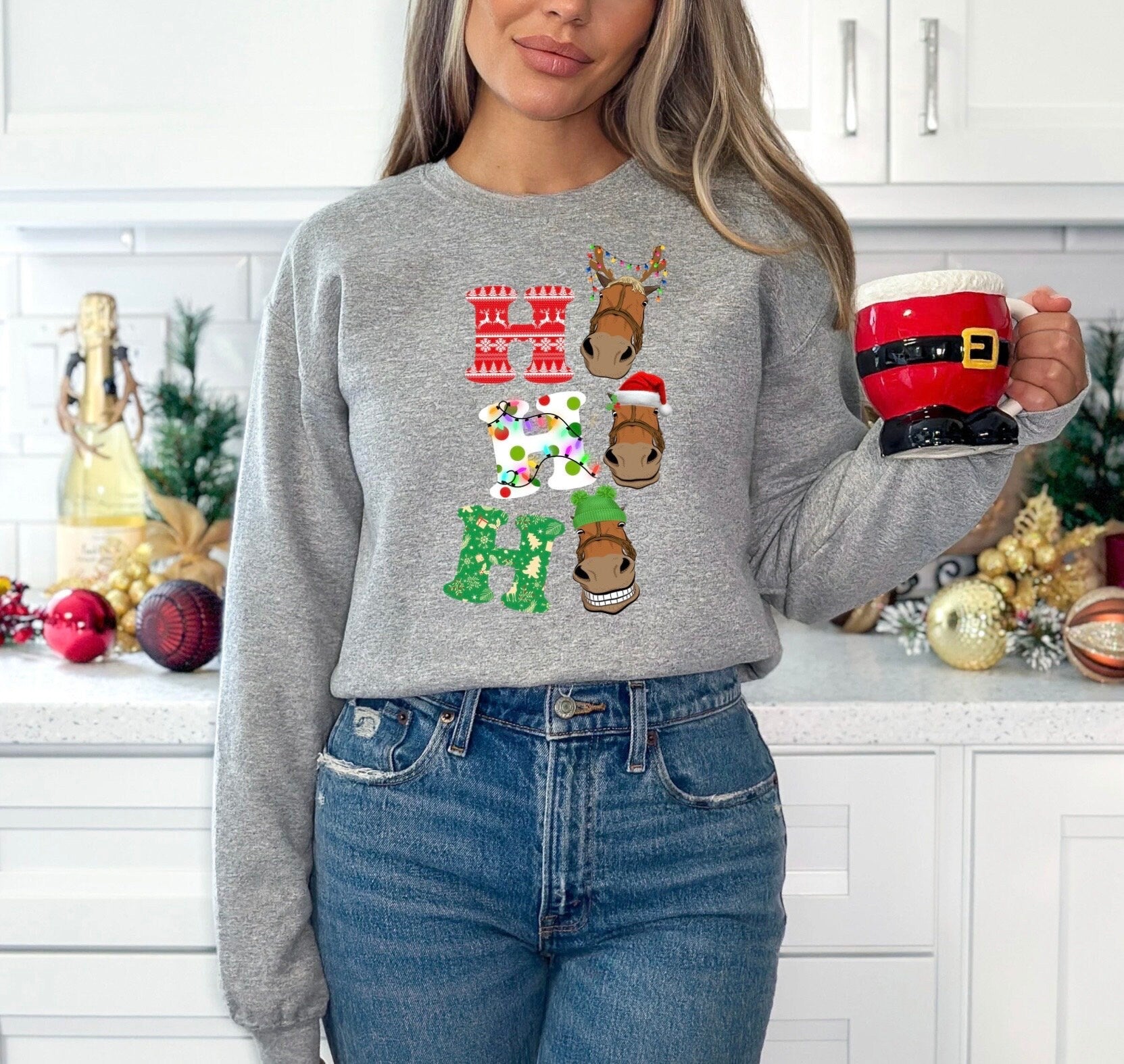 Ho ho ho Christmas Sweatshirt, Western Christmas Horse Shirt, Womens Christmas Sweater, Funny Christmas Shirt, Horse Lover,Horse Sweater