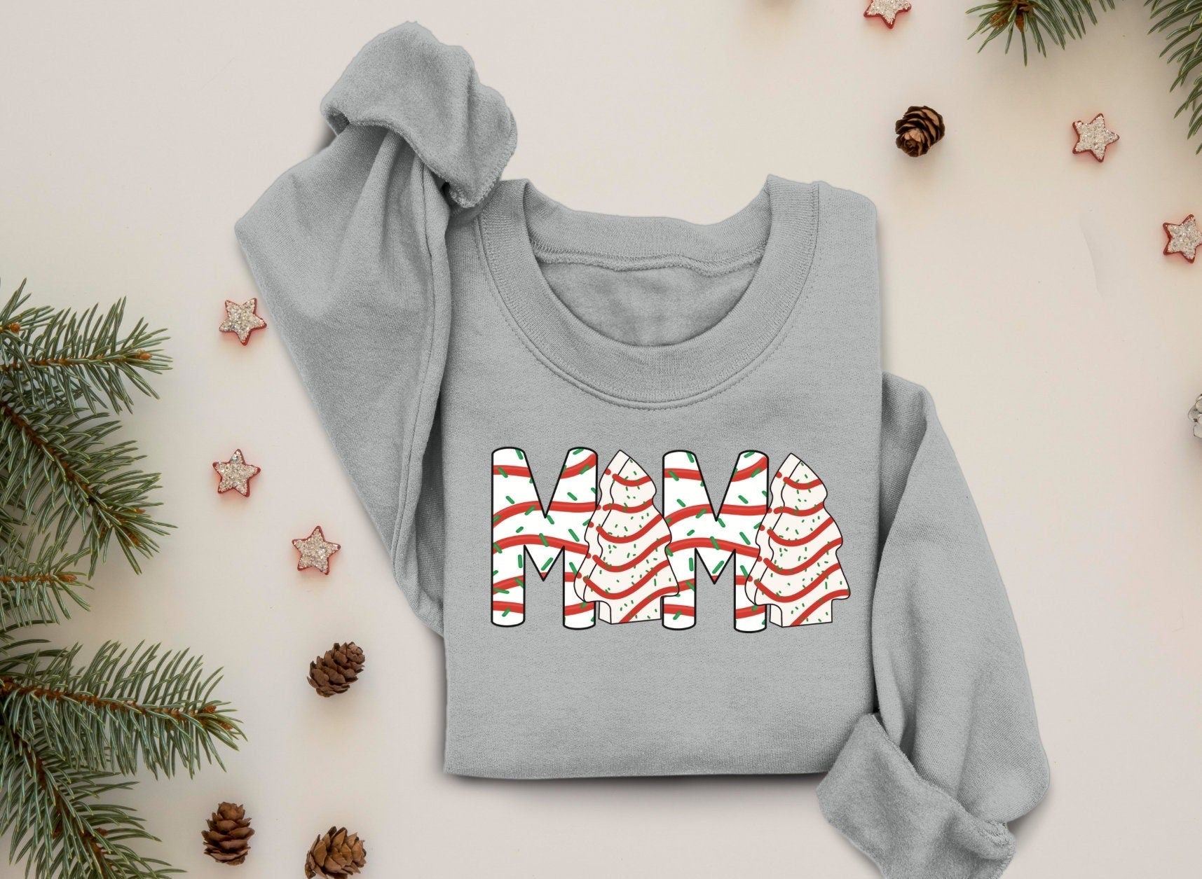 Mama Christmas cake Sweatshirt, Christmas family shirt, Merry And Bright Christmas Tree Sweatshirt, Womens Christmas Shirts, Xmas cake