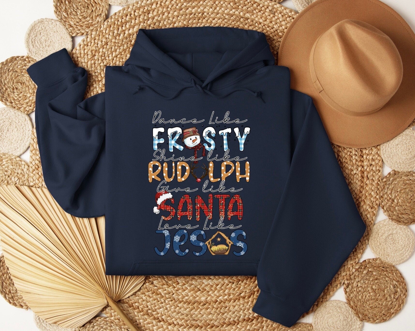 Dance Like Frosty Shine like Rudolph Give like Santa Love Like Jesus Shirt, Cute Christmas Sweatshirt, Christmas Shirt, Holiday Xmas Tee