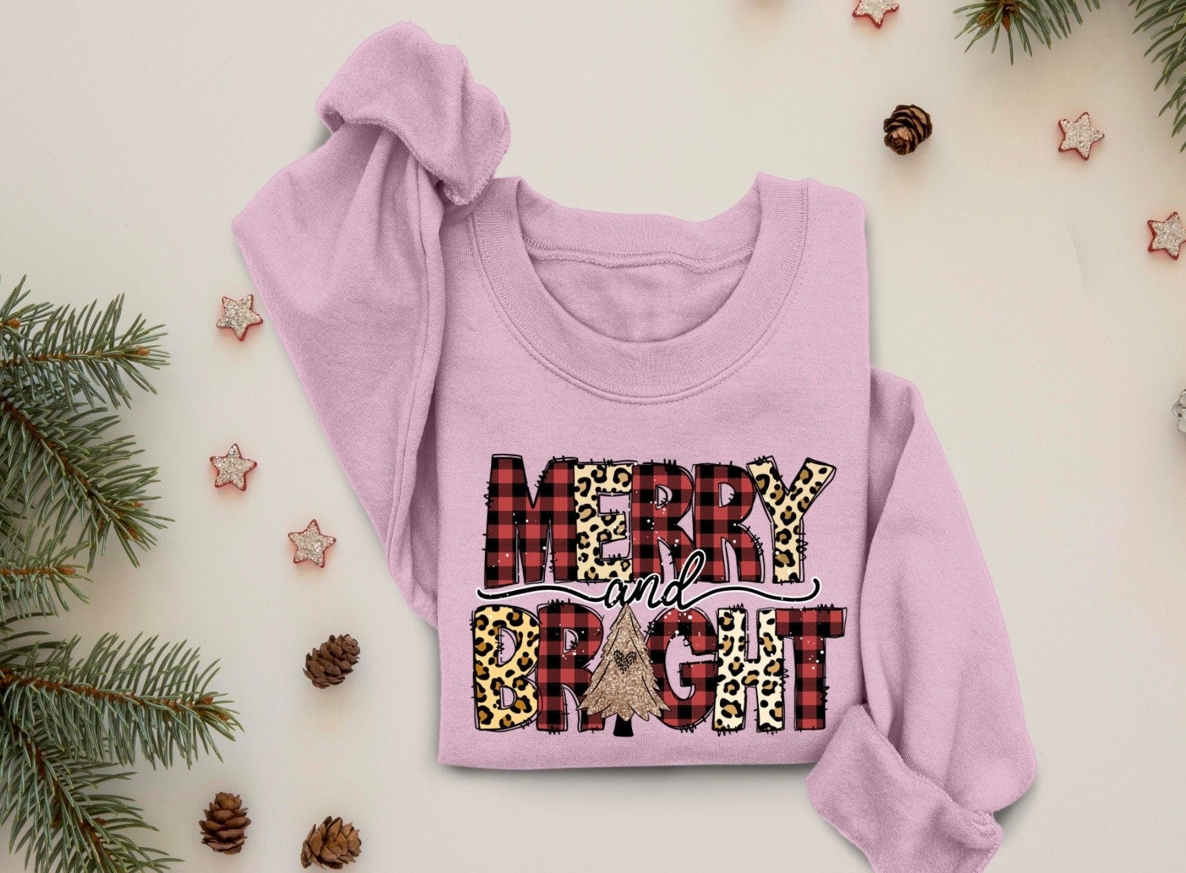 Merry and bright leopard Sweater, Santa baby, Cute Christmas Sweatshirt, Christmas Shirt, Snowman Tee, womans sweater, Farm Fresh Retro Xmas