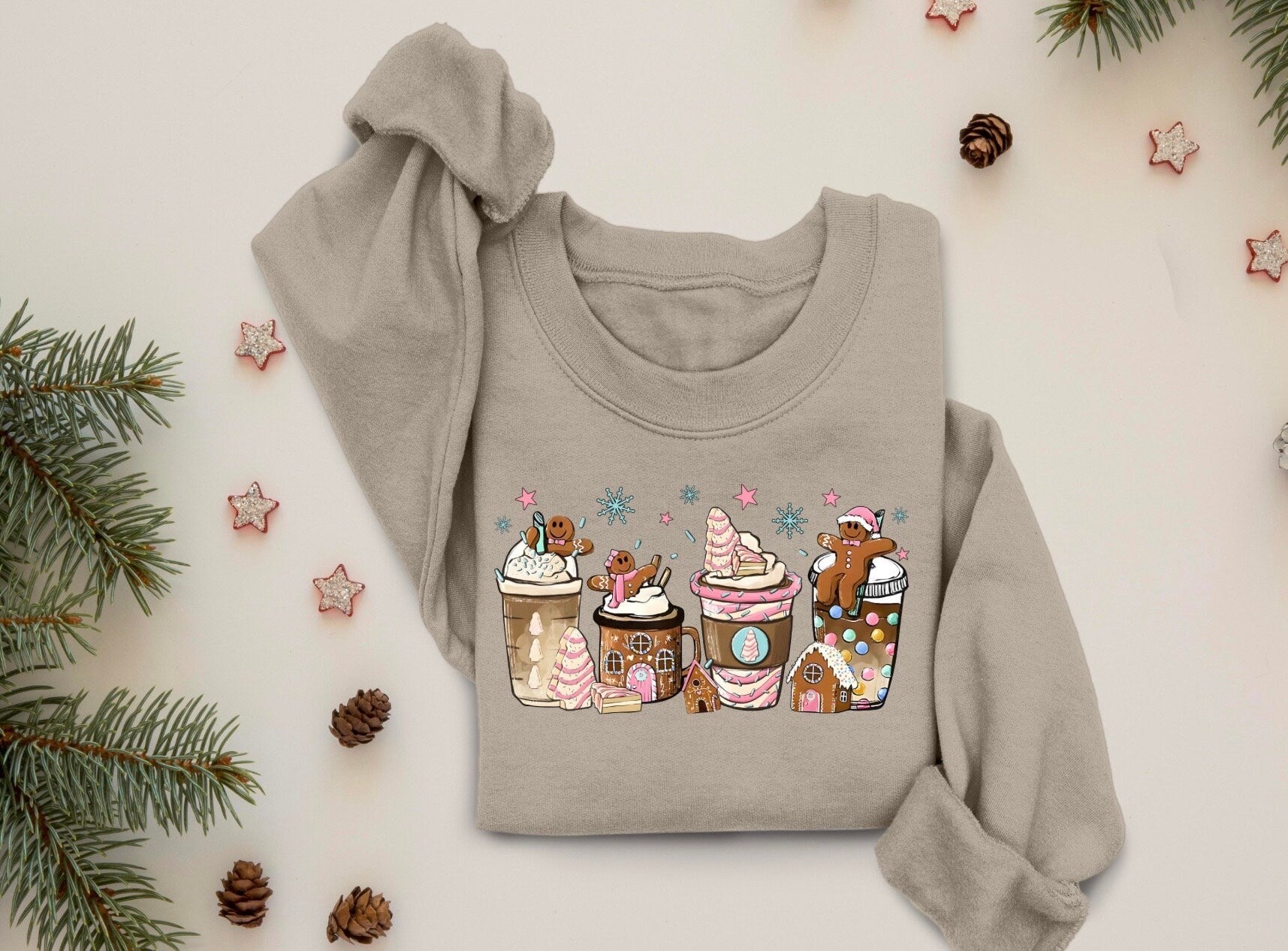 Gingerbread Christmas Coffee Shirt, Christmas coffee Sweatshirt, women Holiday sweater, Xmas Tee, Coffee Lover gift, Latte drink Crewneck