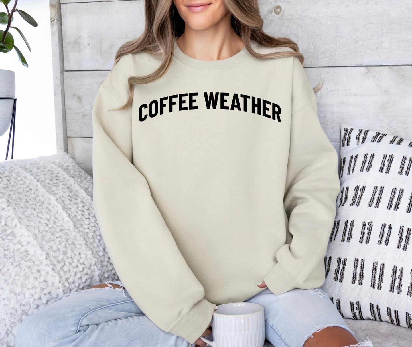 Coffee Weather Sweatshirt, Coffee Lover Tee, Funny Crewneck, Coffee Sweater, Oversized Sweater, Comfy Sweater, Mothers Day Gift,Fall Hoodie