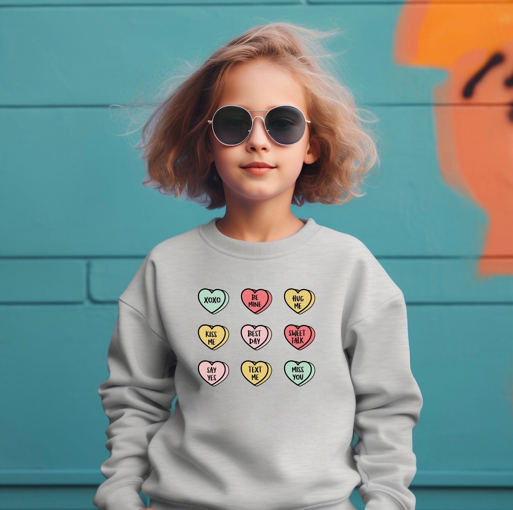 Candy Hearts Sweater, Candy Hearts Pullover, Candy Hearts Hoodie, Girl Candy Hearts Valentines Sweatshirt, Toddler Candy Hearts Crewneck